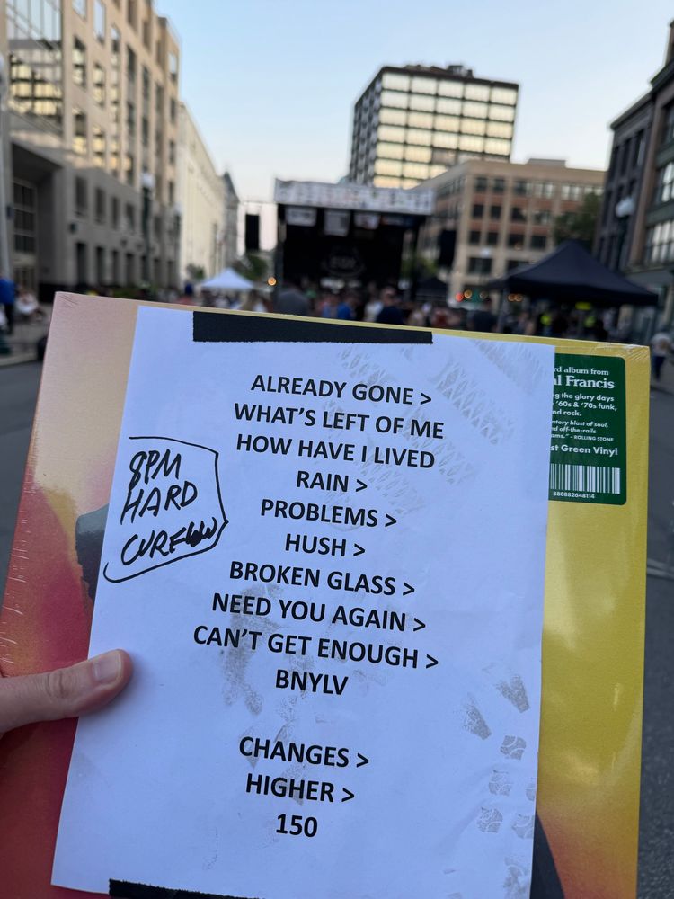 Neal Francis set list, downtown Albany and the stage in the background