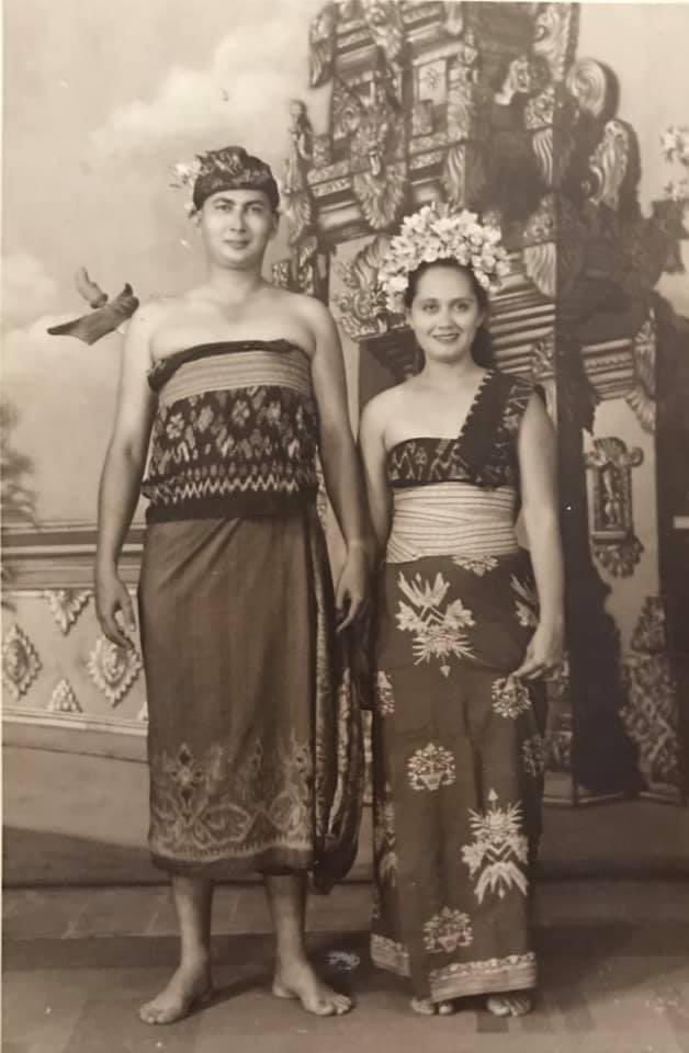 Black and white pictures of an Indonesian/Dutch couple (my mom’s parents) posing for a picture in some kind of native dress. My Opa has a cool sword on his back. They are in front of a background of a building that I’m not sure what it is looking all regal and shit