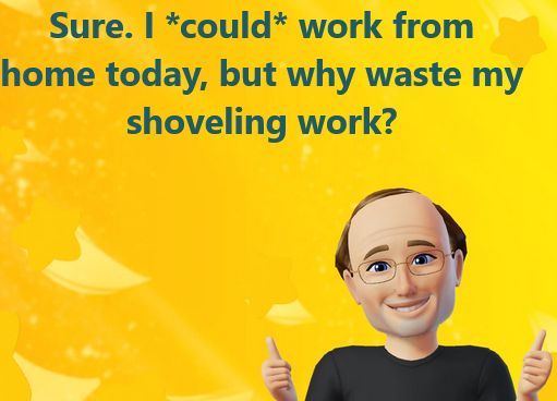 Sure. I *could* work from home today, but why waste my shoveling work?