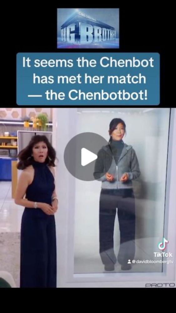 David Bloomberg on Instagram: "Big Brother host Julie Chen Moonves may be known as the Chenbot, but now they’ve made an actual hologram bot of her! She’s met her match as they face off with her popula...