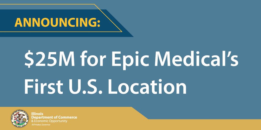 Blue background with text: Announcing $25M for Epic Medical's First U.S. Location