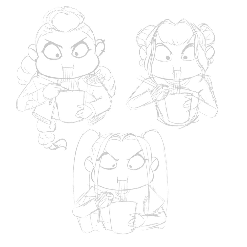 Huntrix eating ramyeon sketches