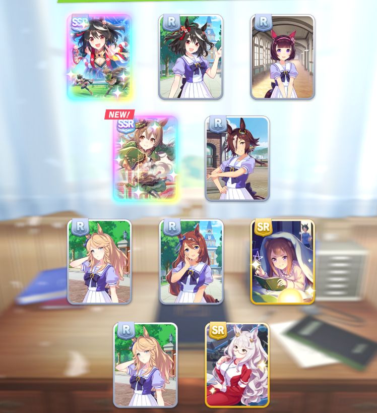 Umamusume 10-pull with Kitasan Black, Satono Diamond, and an extra copy of Sweep Tosho for good measure

(I wish Biwa's SR card was better)