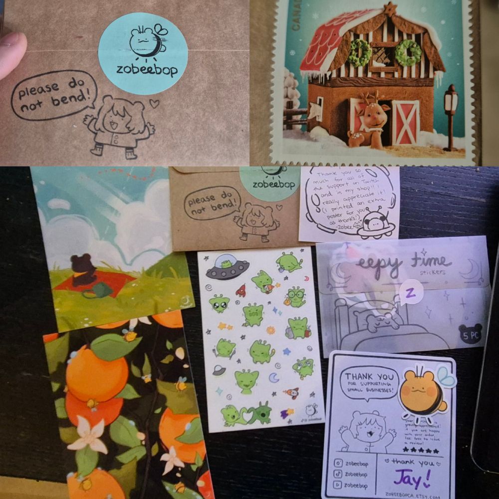 A collage of the card and items I received 