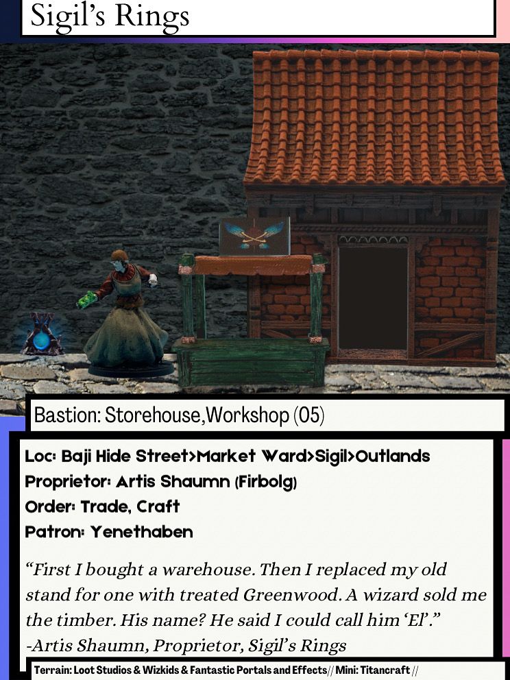 Gate by Fantastic Plants And Rocks. Mini by Titancraft, Stand by Wizkids, Terrain by Loot Studios. Logo by LavenderD3ity. 