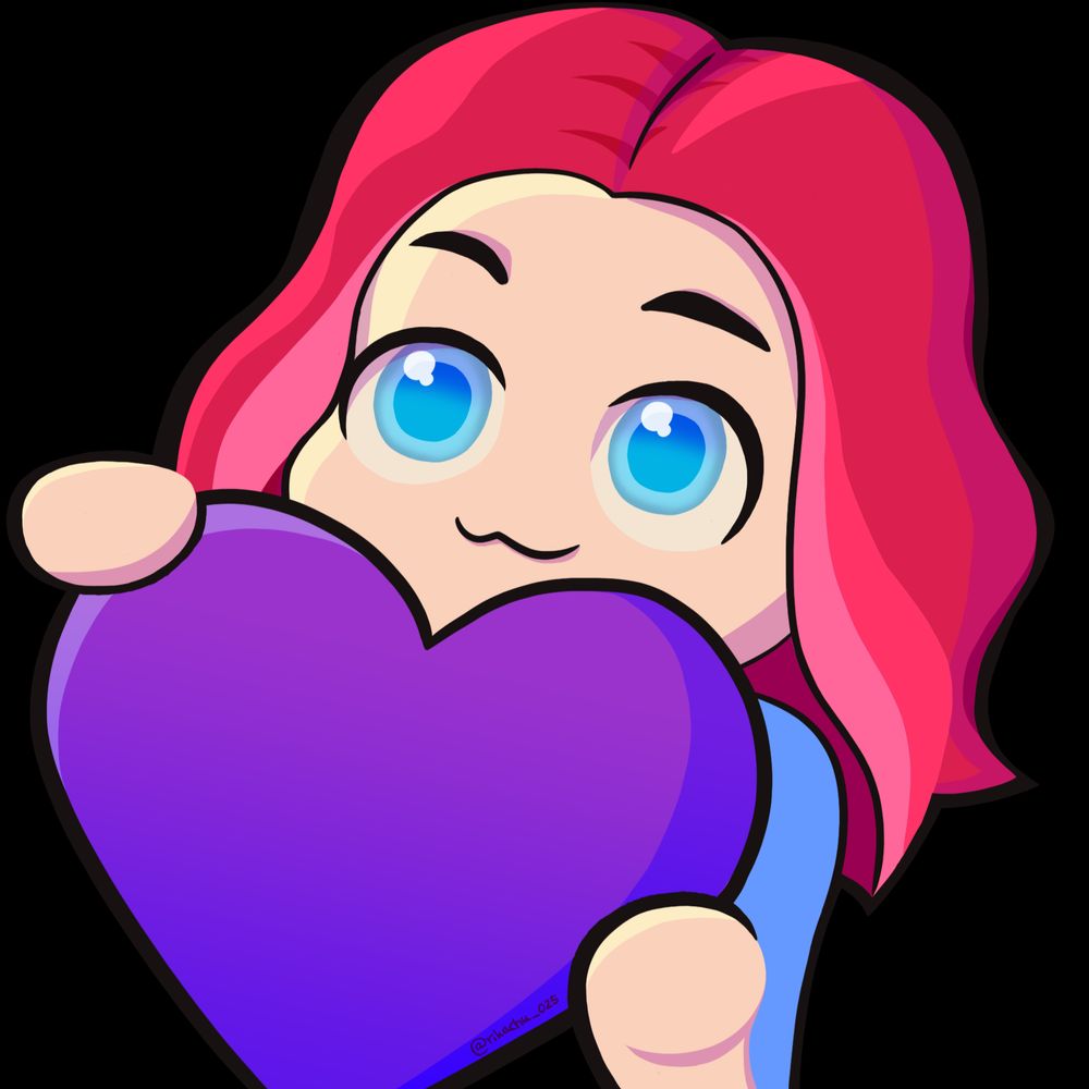 Cell shaded emote of twitch streamer Bealeplays holding a purple heart.