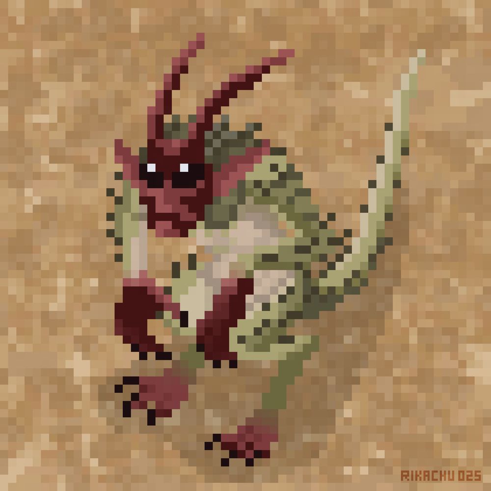 Pixel art of a goblin like creature called Shovel, from Baldur's Gate 3