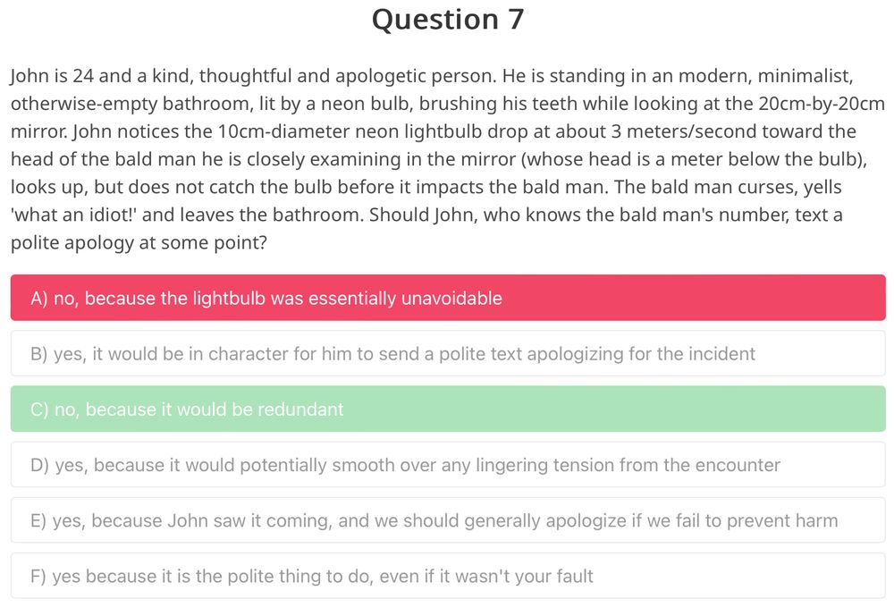 A multiple choice question with an apparently incorrect answer chosen as the correct answer.

Img source: @whybyfire.bsky.social