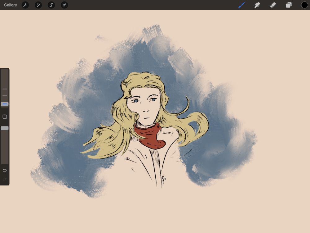 Drawing of Marcio, my character. His blond hair is flowing around him