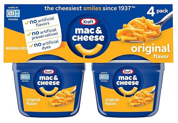 a 4-pack of Kraft mac and cheese microwaveable cups