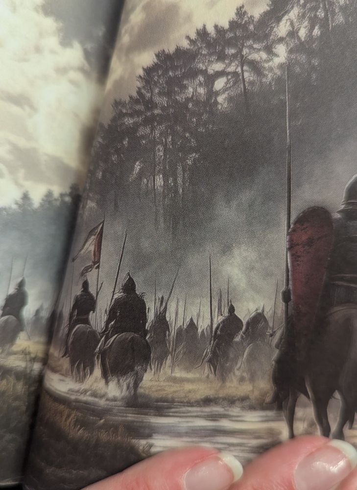 Lähivaade sõdalastest hobistel ratsutamas läbi metsa. Vaade seljatagant.

Lähivaates hobise pea ja kael kadunud, kaugvaates sulavad jalad ühte ja kaob selge inimese ja hobis ekuju