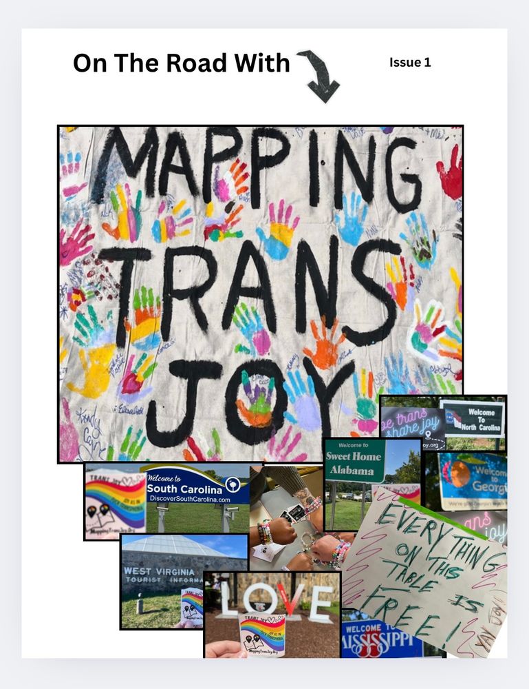 Zine cover, “on the road with Mapping Trans Joy”