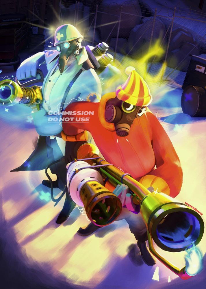 duet commission with RED Pyro and BLU Medic
