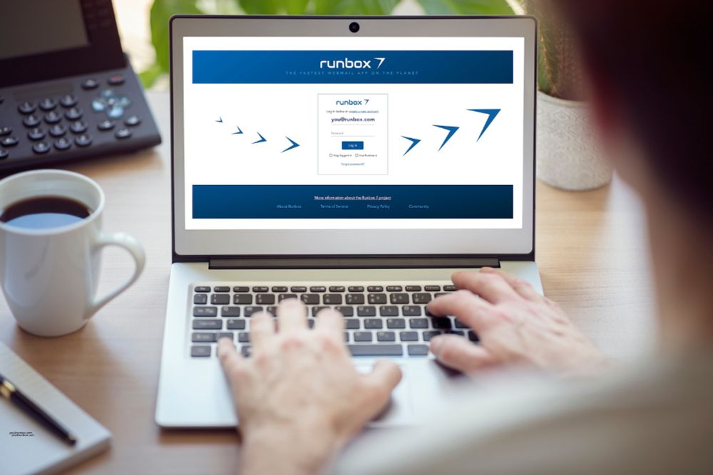 Laptop screen with Runbox email login screen