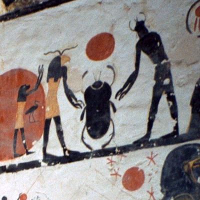 Wandgemälde im Tal der Könige: Skarabäus mit Entourage