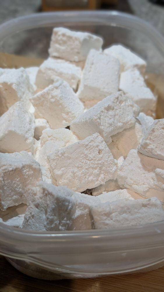 Homemade Marshmellows in a Tupperware. 