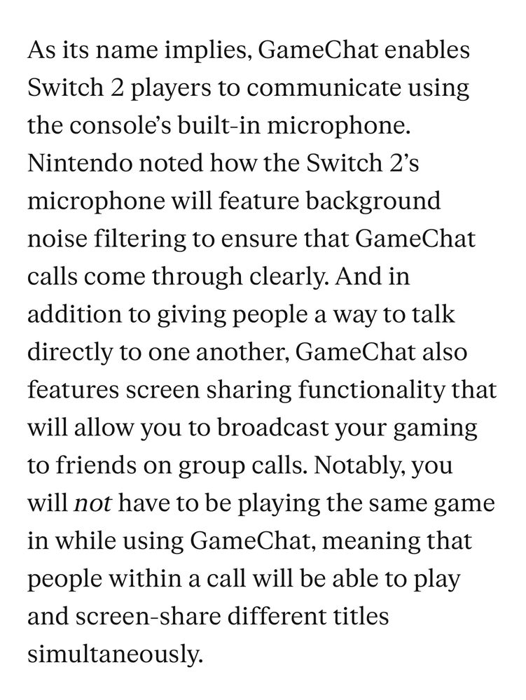 Description of the switch 2 native chat (voice chat) including video chat.