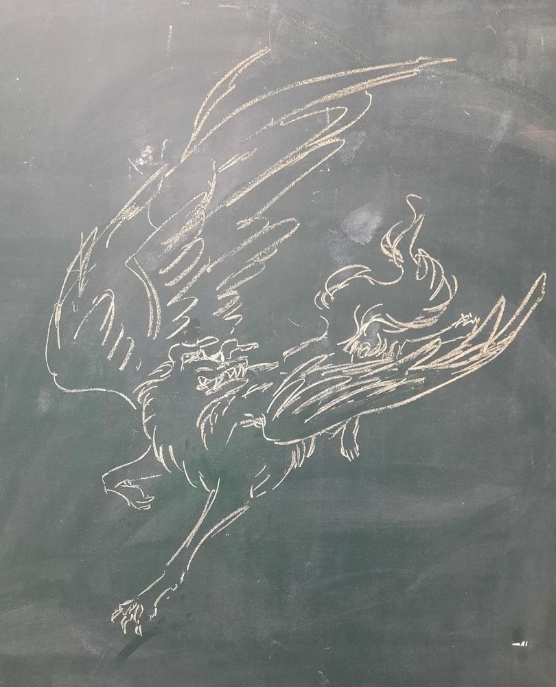 Glasya-Labolas, a demon in the form of a dog with feathered wings, horns, and a wicked grin. Here, he is prancing joyfully and beautifully.