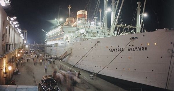 Soviet cruise liner Admiral Nakhimov in port