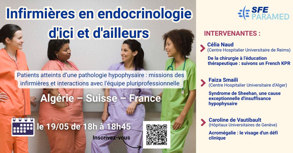 flyer webinaire infirmières en endocrinologie d'ici et d'ailleurs le 19 mai 2025 à 18h