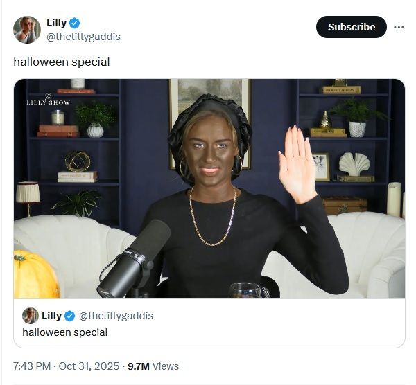 A Halloween stream showing Lilly Gaddis in blackface
