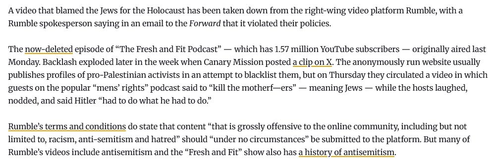 Article from The Forward: 