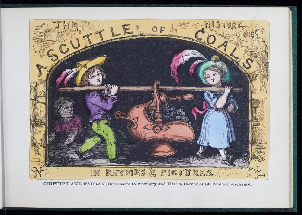 Illustrated title page showing two children carrying a scuttle of coal.