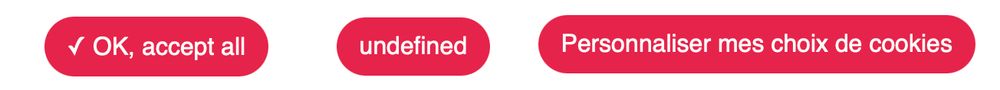 A series of buttons from a cookie window pop-up with options to accept, to personalize, and the middle one being "undefined"