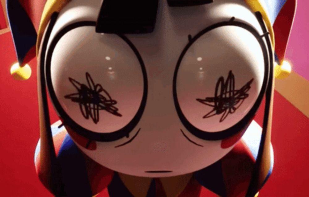 a close up of a cartoon character 's face with drawings on it 's eyes