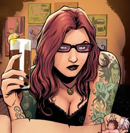 La imagen de referencia para Valeria Kane (Verity del cómic de Loki.) Rebelde, independiente, desagradable e increíblemente poderosa. Orgullosa de su taller de tatuajes. Descendiente de un clan de brujas que no habla con ella, ya que, en lugar de seguir sus tradiciones, ha preferido usar "soul magic", un tipo de magia de canalización que la abre a la posesión por una entidad llamada "Ojos Azules", que tiene una personalidad completamente opuesta. Valeria lo odia, evidentemente.