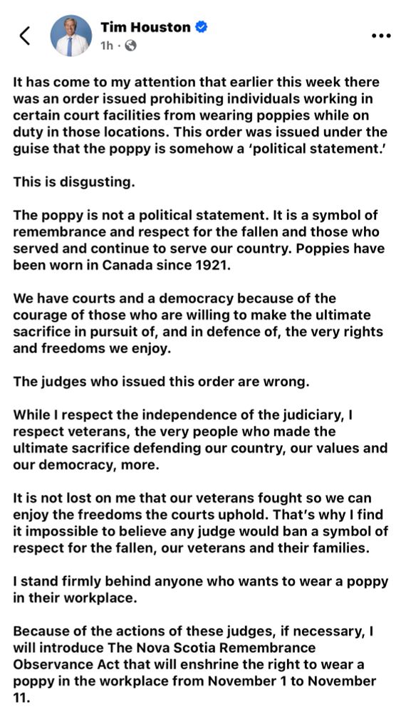 Face book post about controversy from Tim Huston  NS Premier