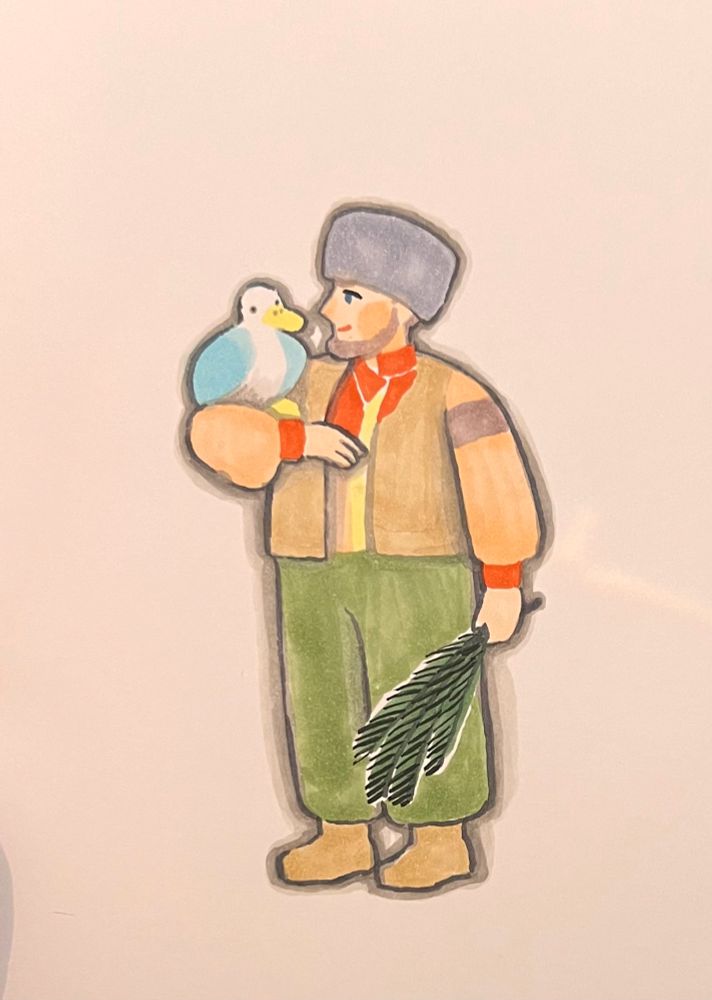 鳥と髭おじさんの絵