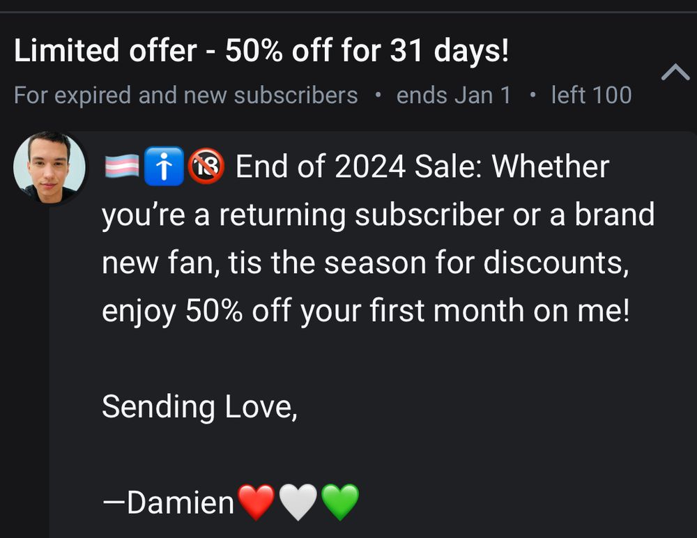 Limited offer 50% off Damien Blade subscriptions on OnlyFans and JustForFans
