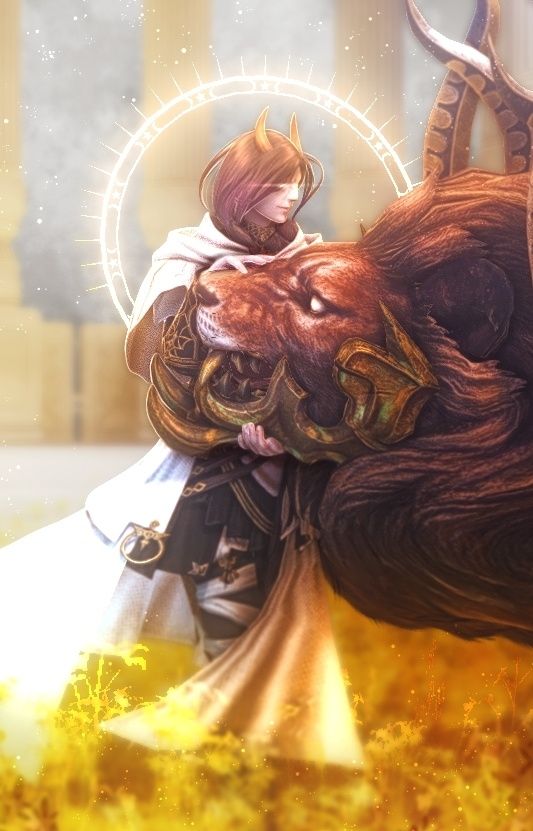 FFXIV HELLSGUARD ROEGADYN Character screenshot holding a lion