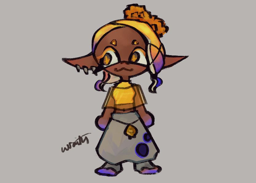 A very simple, fully colored digital drawing of Frye from Splatoon 3. 
