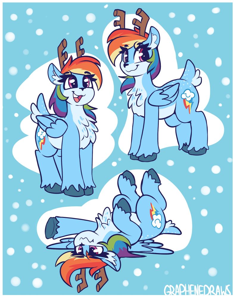 Rainbow Dash in various poses, except she's a reindeer!