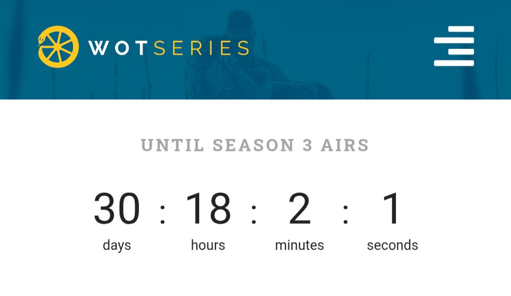 A screenshot of the header for wotseries.com in mobile view showing the WotSeries logo and below it a countdown to when season 3 of the show will air, which as if the moment of the screen capture stands at 30 day, 18 hours, two minutes and 1 second 