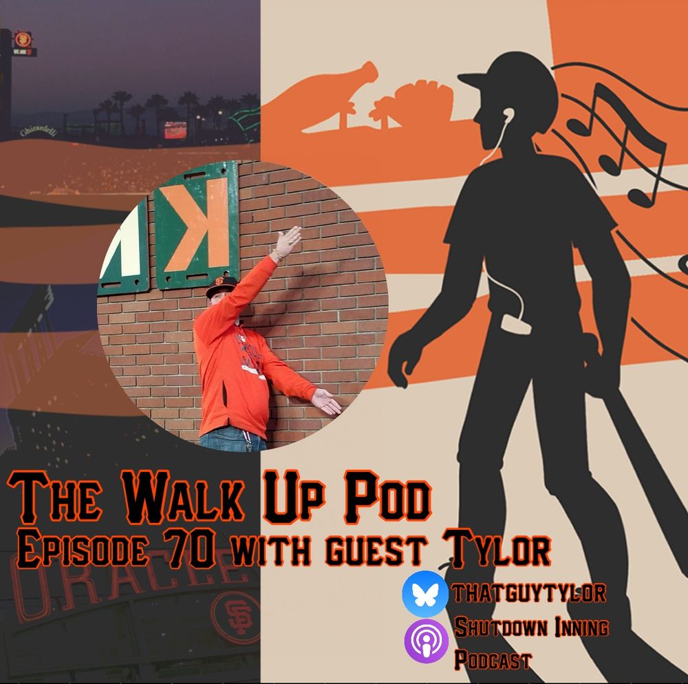 Card art for the Walk Up Pod, hosted on patreon, featuring episode 70 with @thatguytylor, who co hosts the Shutdown Inning Podcast. Talking San Francisco Giants offesnive targets in free agency and trades.