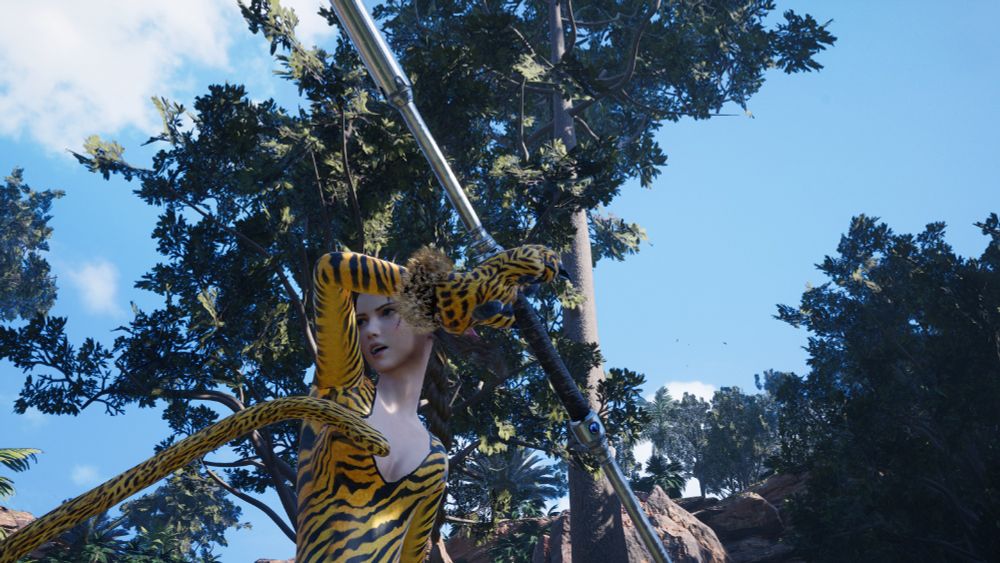 Aerith as a tiger girl with her battle face on