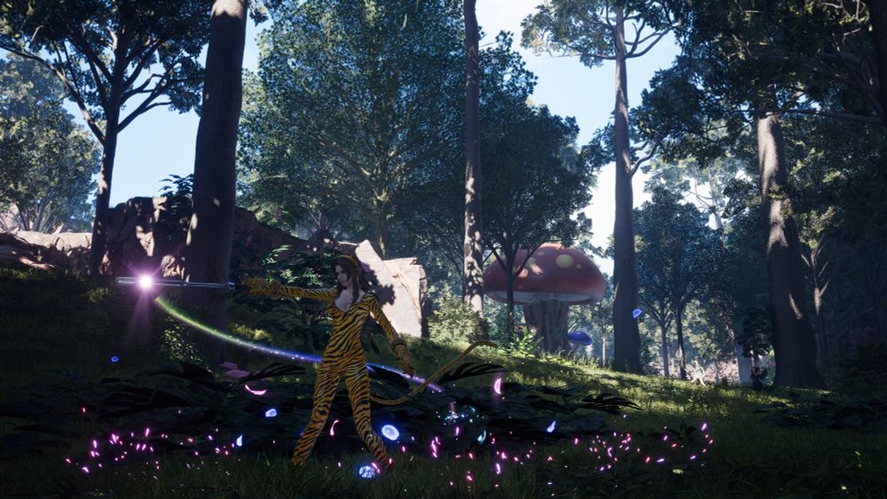 Aerith as a tiger girl finishing off her magical combo