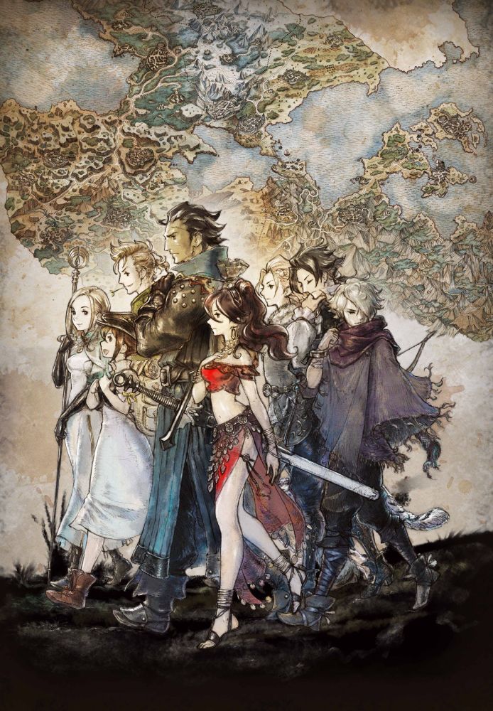 Cover art without text of Octopath Traveler