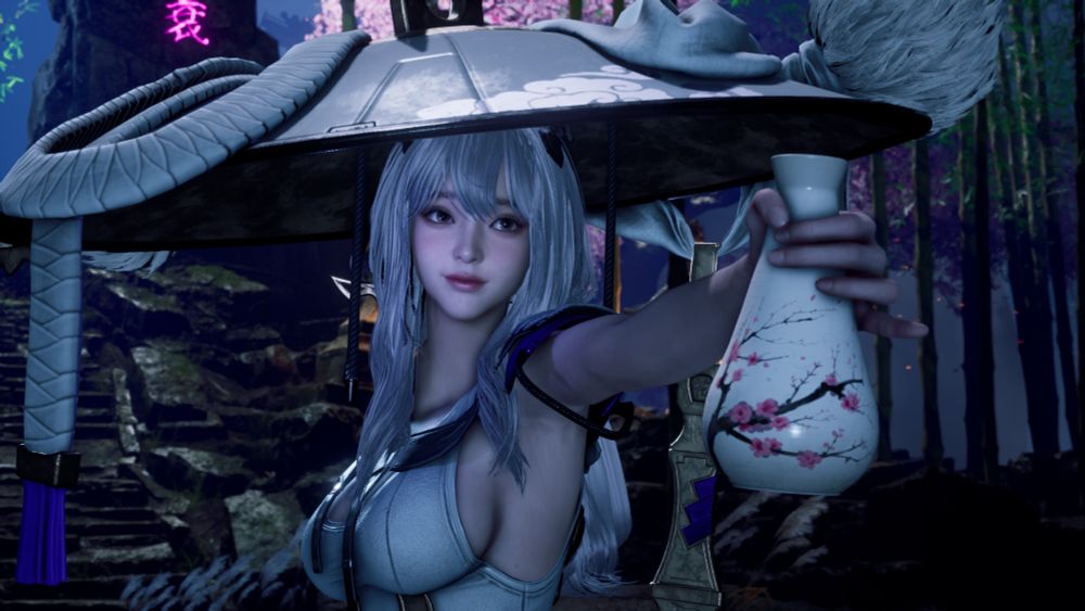 Scarlet, originally from Goddess of Victory Nikke cheers Eve midfight in the Stellar Blade DLC
