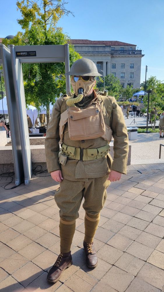 Reenactor with his gas mask on (this was after one of the Reenactors used a gas attack alarm.)