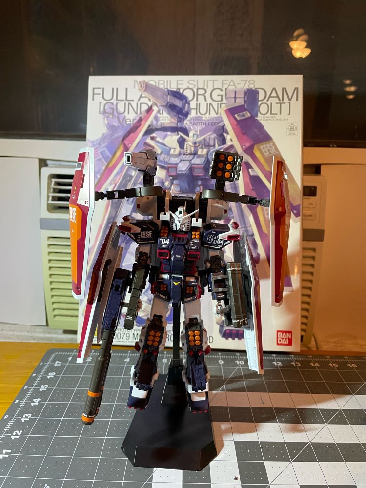 Gunpla: MG Full Armor Gundam (Thunderbolt).

Armored and displayed.