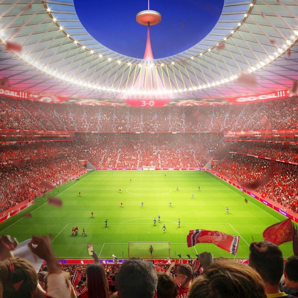 Plans for the Old Trafford stadium, the scoreboard says 3-0
