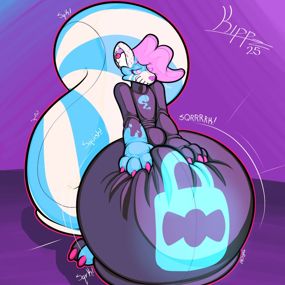 A toy squishes its oversized nullge with huge lock on it! Lidded, hypnotized eyes and a lovely permagrin to top it off~