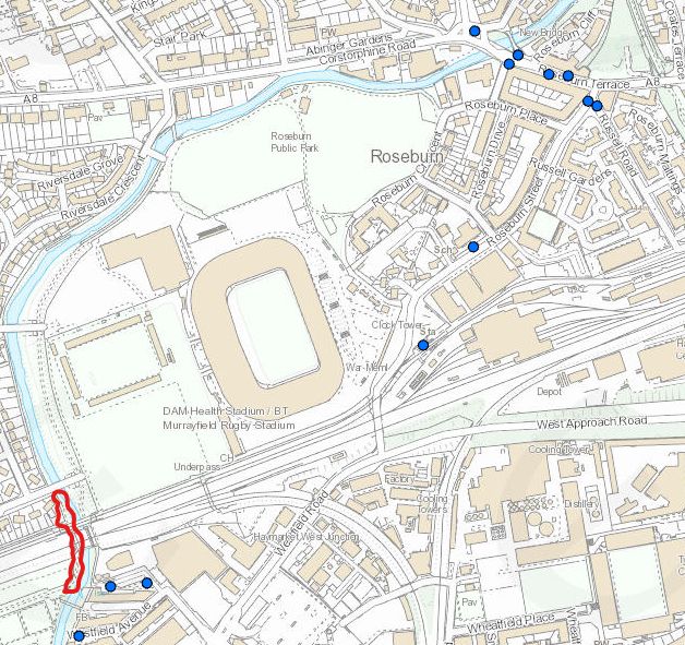 Extract from CEC Edinburgh atlas showing cycle parking and path closure https://www.arcgis.com/apps/webappviewer/index.html?id=783e530d92994246bcaeb7419437fd78