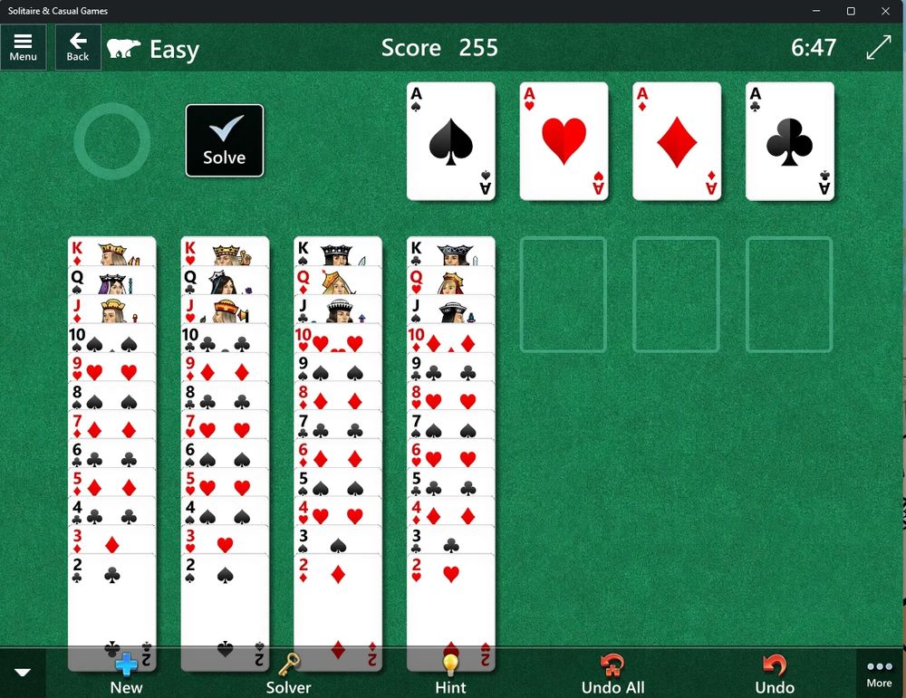 A winning hand of Solitaire. 
