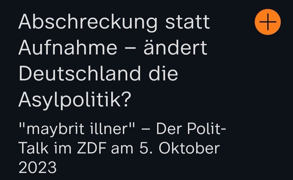 Screenshot des Themas der Sendung von Maybritt Illner zum Thema "Abschreckung statt Aufnahme - ändert Deutschland die Asylpolitik?"
