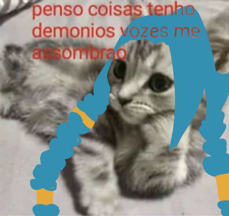 meme do gatinho penso coisas tenho demonios vozes me assombrao com o cabelo da jinx arcane